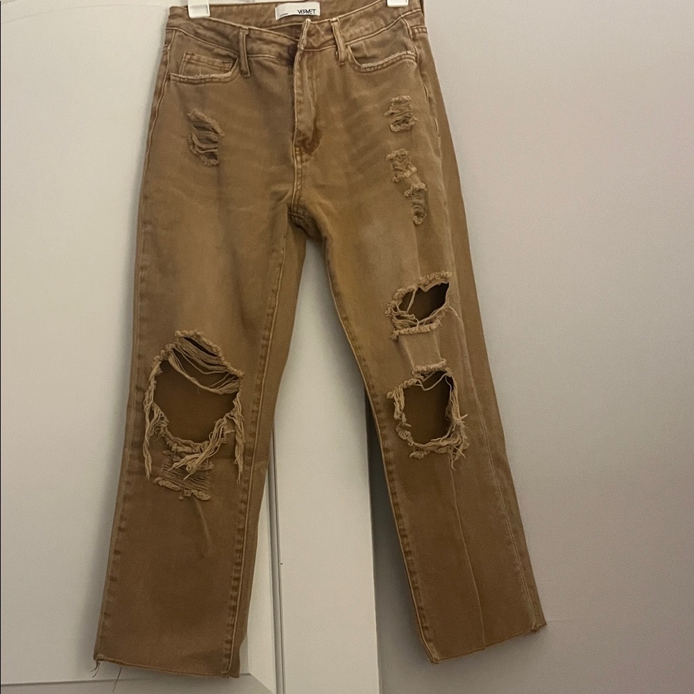 Distressed Brown Ankle Jeans